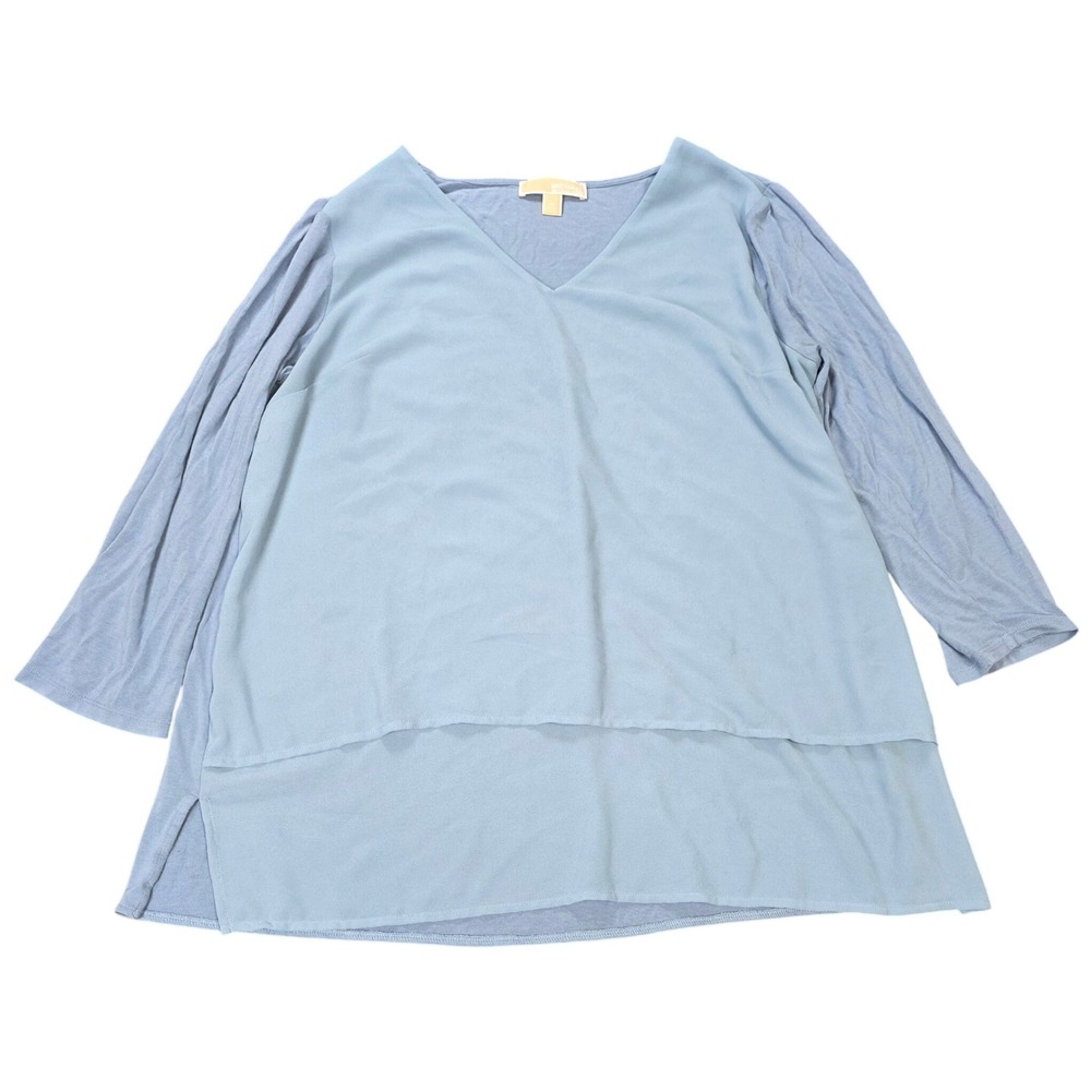 Michael Kors‎ Mixed Media Layered Tunic Top Women's Size Light Blue V-Neck